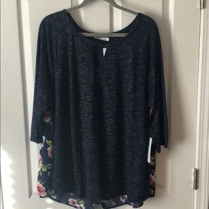 NWT August Mist navy Victorian woven back top 2X